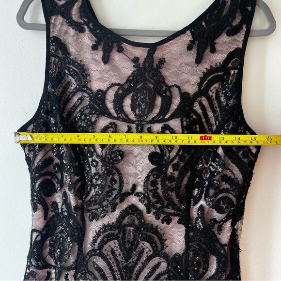 Mystic Los Angeles Nude Lined Black Sequin Lace Sheath Dress Size L - Picture 6 of 11